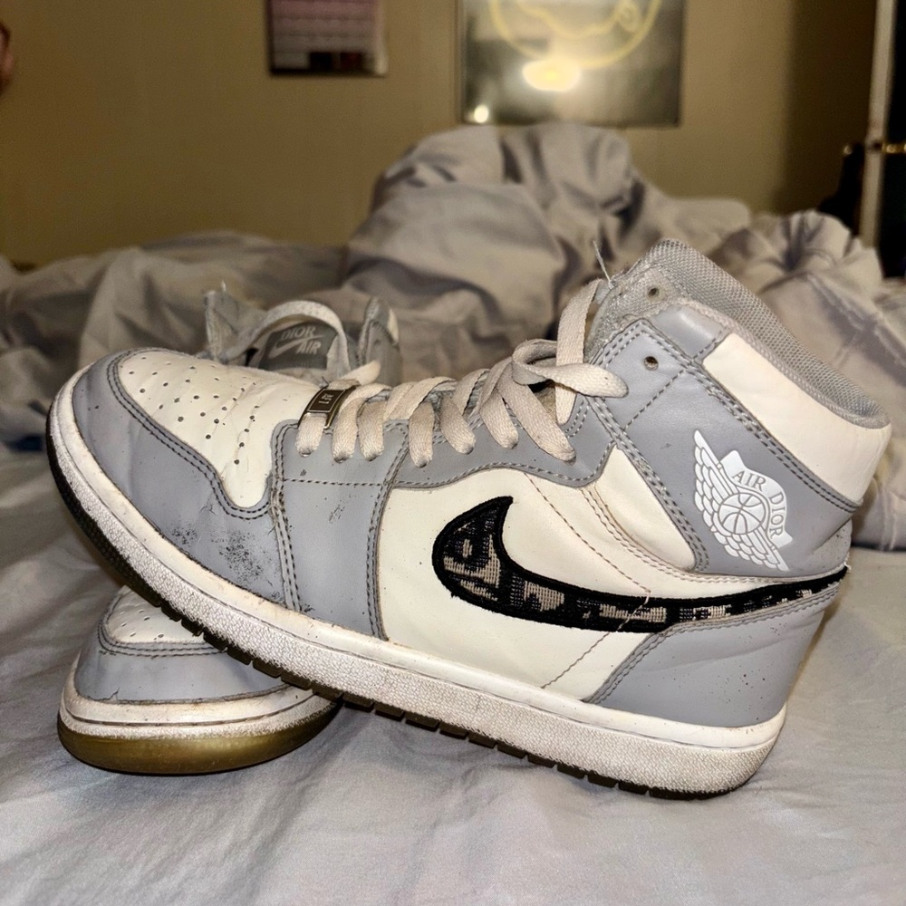 Dior Gray and White Sneakers High-Top Style